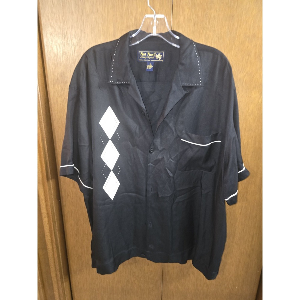 NATNAST Short-sleeved silk shirt Size: XL  Black And White‎